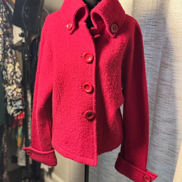 Lisa international Jackets & Blazers - Lisa International Vintage Womens Red Boiled Wool Button Front Jacket Size M